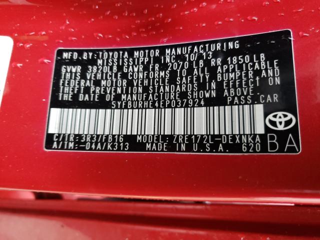 Photo 10 from auction – 2014 TOYOTA COROLLA L with VIN 5YFBURHE4EP037924