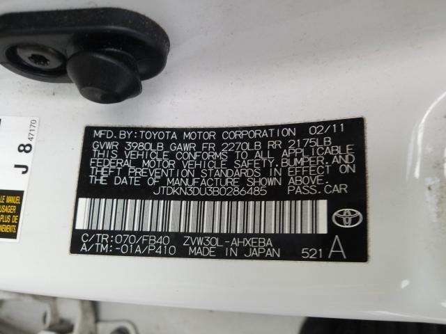 Photo 10 from auction – 2011 TOYOTA PRIUS with VIN JTDKN3DU3B0286485