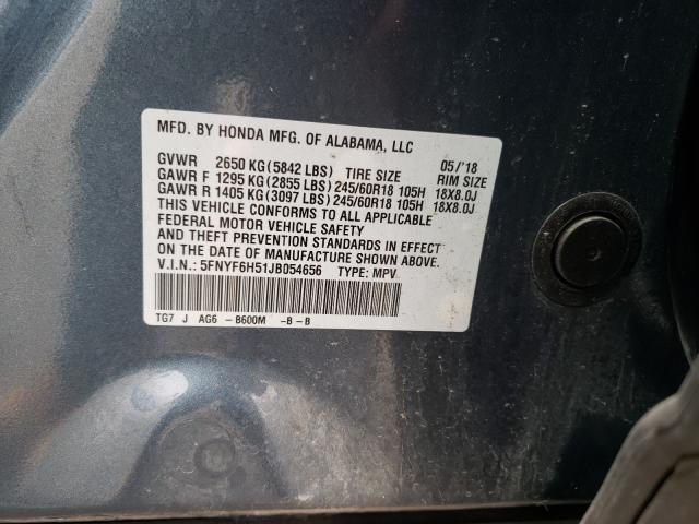 Photo 10 from auction – 2018 HONDA PILOT EXL with VIN 5FNYF6H51JB054656