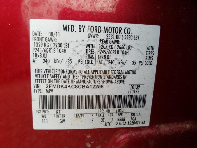Photo 10 from auction – 2012 FORD EDGE LIMIT with VIN 2FMDK4KC8CBA12258