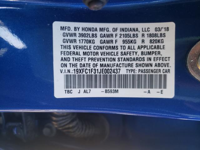 Photo 10 from auction – 2018 HONDA CIVIC EX with VIN 19XFC1F31JE002437