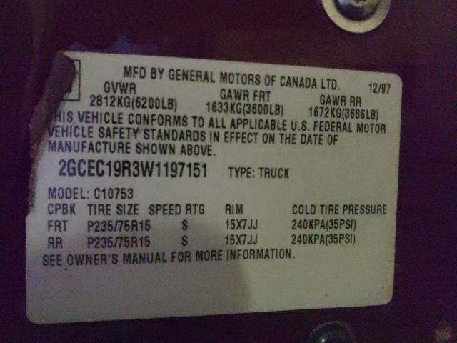 Photo 10 from auction – 1998 CHEVROLET GMT-400 C1 with VIN 2GCEC19R3W1197151