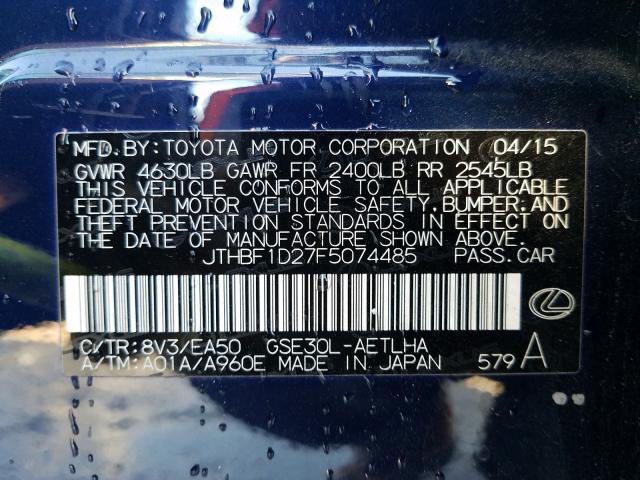 Photo 10 from auction – 2015 LEXUS IS 250 with VIN JTHBF1D27F5074485