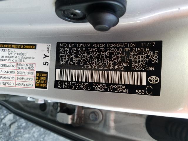 Photo 10 from auction – 2018 TOYOTA PRIUS with VIN JTDKBRFU2J3583592