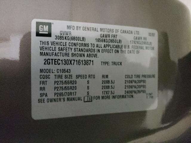 Photo 10 from auction – 2007 GMC SIERRA with VIN 2GTEC130X71613871