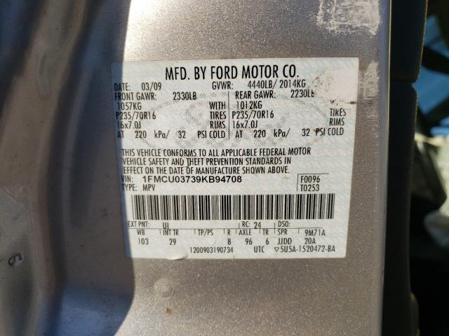 Photo 10 from auction – 2009 FORD ESCAPE XLT with VIN 1FMCU03739KB94708