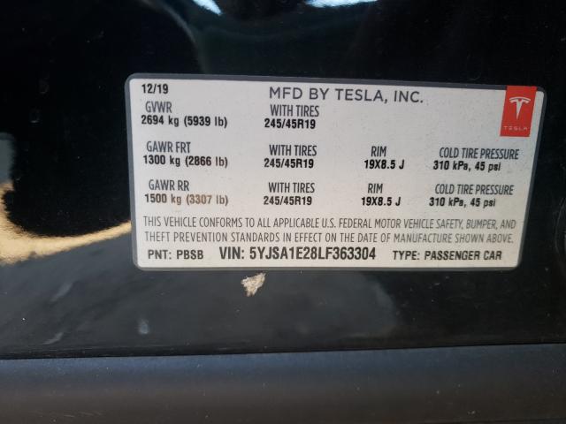 Photo 10 from auction – 2020 TESLA MODEL S with VIN 5YJSA1E28LF363304