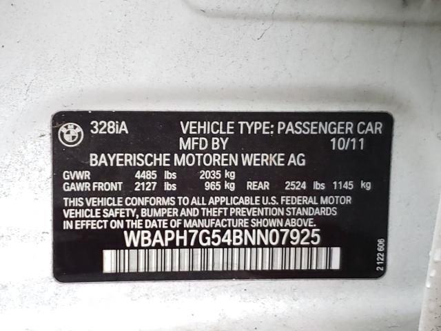 Photo 10 from auction – 2011 BMW 328 I with VIN WBAPH7G54BNN07925
