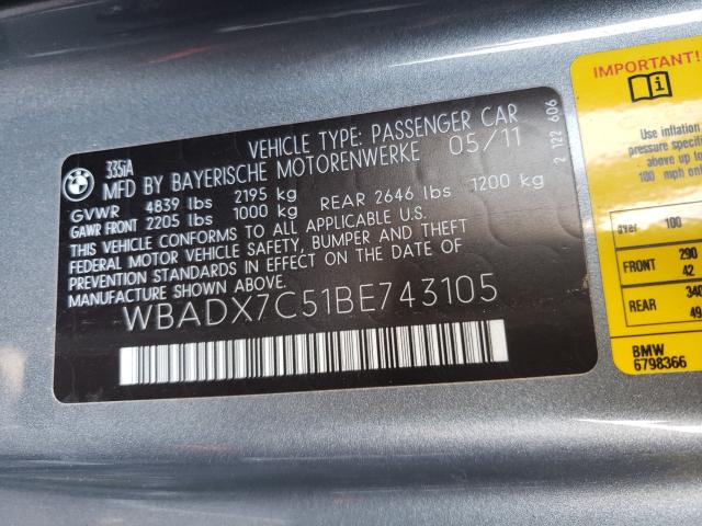 Photo 10 from auction – 2011 BMW 335 I with VIN WBADX7C51BE743105