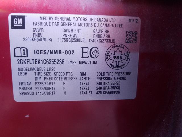 Photo 10 from auction – 2012 GMC TERRAIN SL with VIN 2GKFLTEK1C6255236