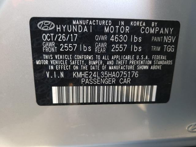 Photo 10 from auction – 2017 HYUNDAI SONATA HYB with VIN KMHE24L35HA075176