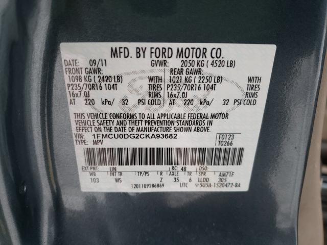 Photo 10 from auction – 2012 FORD ESCAPE XLT with VIN 1FMCU0DG2CKA93682