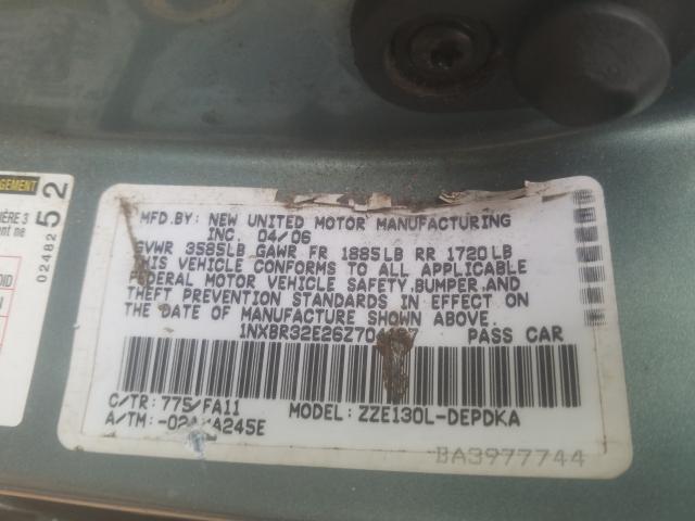 Photo 10 from auction – 2006 TOYOTA COROLLA CE with VIN 1NXBR32E26Z704187