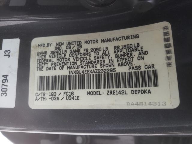 Photo 10 from auction – 2010 TOYOTA COROLLA BA with VIN 1NXBU4EEXAZ232295