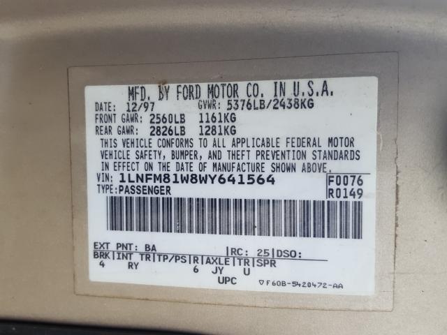 Photo 10 from auction – 1998 LINCOLN TOWN CAR E with VIN 1LNFM81W8WY641564