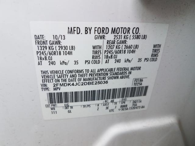 Photo 10 from auction – 2013 FORD EDGE SEL with VIN 2FMDK4JC2DBE25036