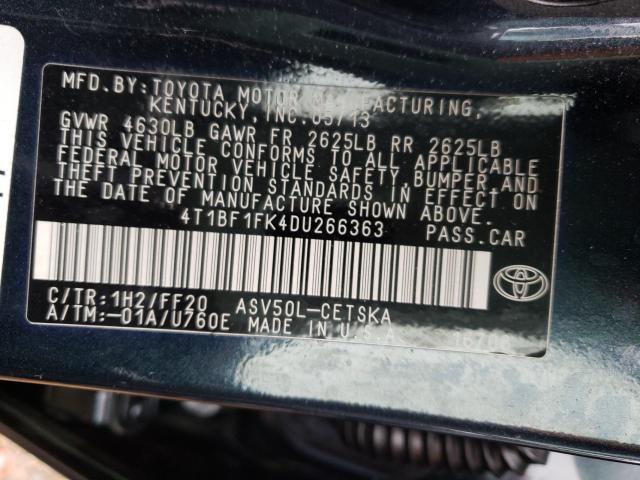 Photo 10 from auction – 2013 TOYOTA CAMRY L with VIN 4T1BF1FK4DU266363