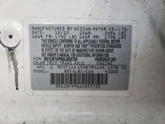 Photo 10 from auction – 2016 NISSAN VERSA S with VIN 3N1CN7AP6GL853733