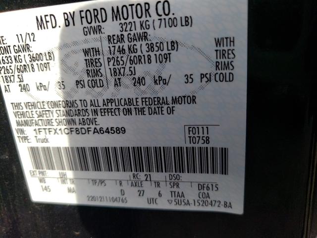 Photo 10 from auction – 2013 FORD F150 SUPER with VIN 1FTFX1CF8DFA64589
