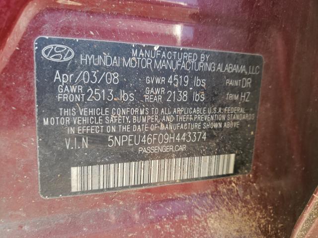 Photo 10 from auction – 2009 HYUNDAI SONATA SE with VIN 5NPEU46F09H443374