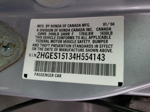 Photo 10 from auction – 2004 HONDA CIVIC DX with VIN 2HGES15134H554143