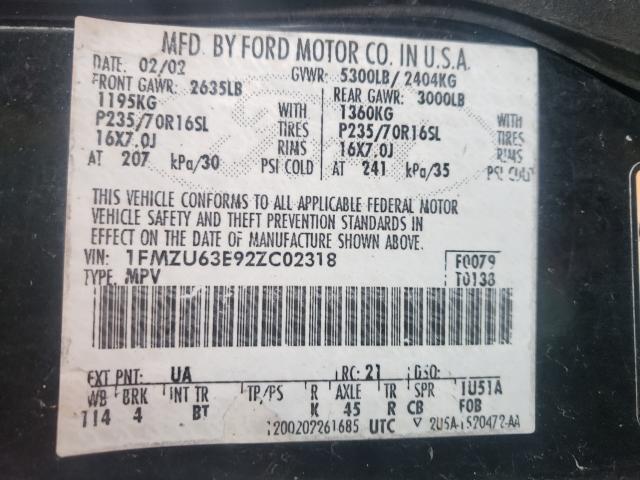 Photo 10 from auction – 2002 FORD EXPLORER X with VIN 1FMZU63E92ZC02318