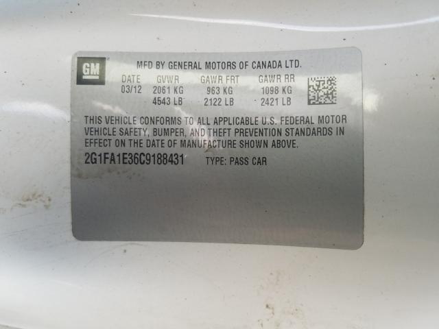Photo 10 from auction – 2012 CHEVROLET CAMARO LS with VIN 2G1FA1E36C9188431