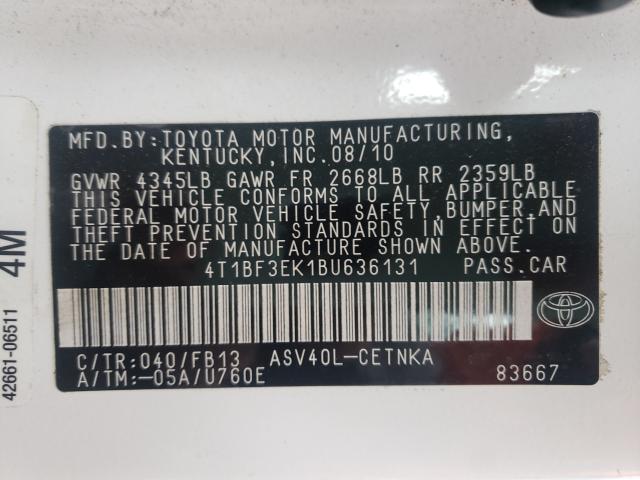 Photo 10 from auction – 2011 TOYOTA CAMRY BASE with VIN 4T1BF3EK1BU636131