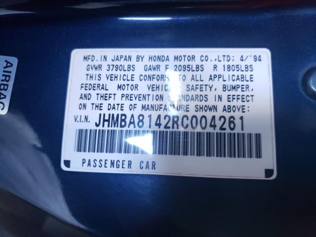 Photo 10 from auction – 1994 HONDA PRELUDE BA with VIN JHMBA8142RC004261