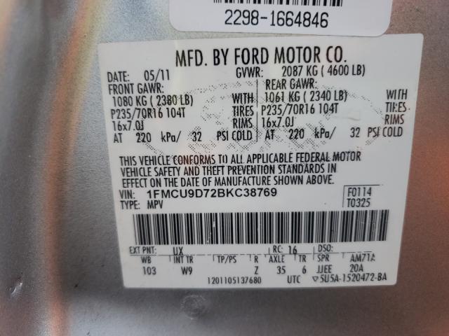 Photo 10 from auction – 2011 FORD ESCAPE XLT with VIN 1FMCU9D72BKC38769