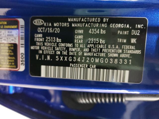 Photo 10 from auction – 2021 KIA K5 EX with VIN 5XXG34J20MG038331