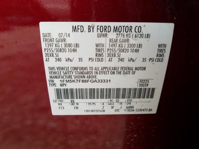 Photo 10 from auction – 2015 FORD EXPLORER L with VIN 1FM5K7F88FGA33331