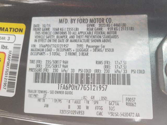 Photo 10 from auction – 2016 FORD FUSION SE with VIN 1FA6P0H77G5121957
