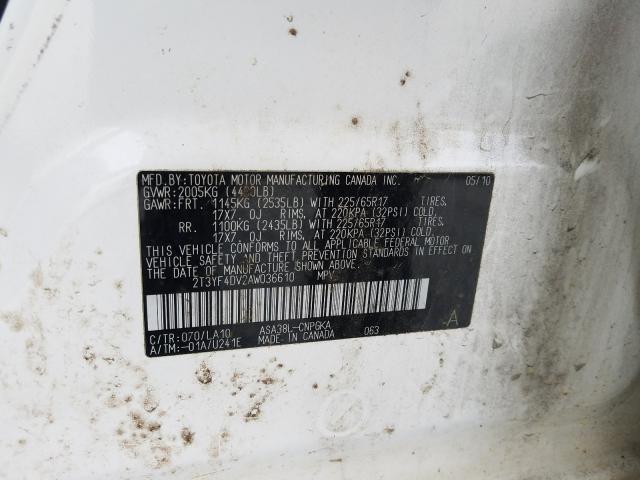 Photo 10 from auction – 2010 TOYOTA RAV4 LIMIT with VIN 2T3YF4DV2AW036610
