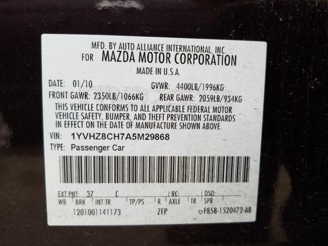 Photo 10 from auction – 2010 MAZDA 6 I with VIN 1YVHZ8CH7A5M29868