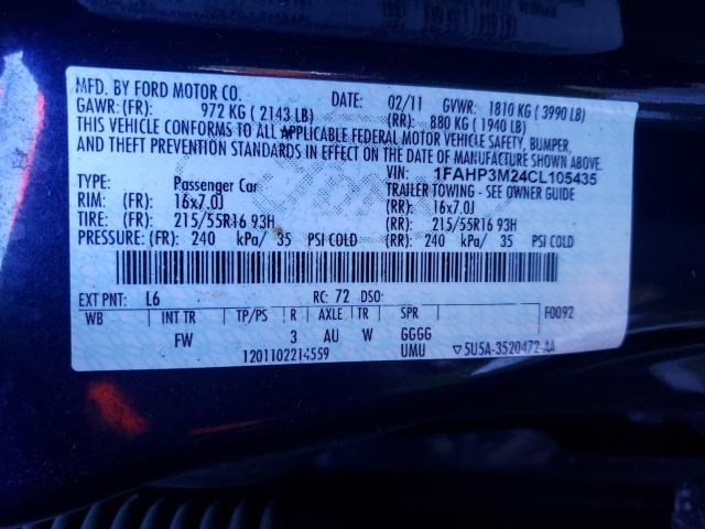 Photo 10 from auction – 2012 FORD FOCUS SEL with VIN 1FAHP3M24CL105435