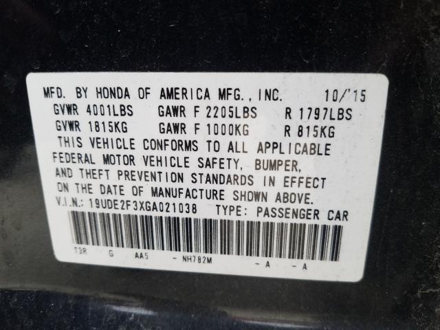 Photo 10 from auction – 2016 ACURA ILX BASE W with VIN 19UDE2F3XGA021038