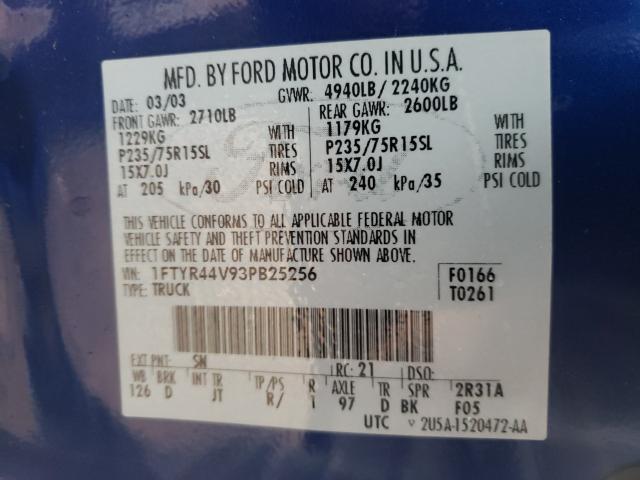 Photo 10 from auction – 2003 FORD RANGER SUP with VIN 1FTYR44V93PB25256