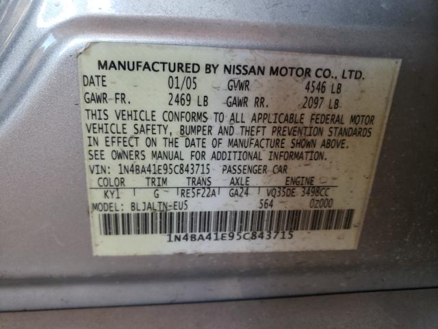 Photo 10 from auction – 2005 NISSAN MAXIMA SE with VIN 1N4BA41E95C843715
