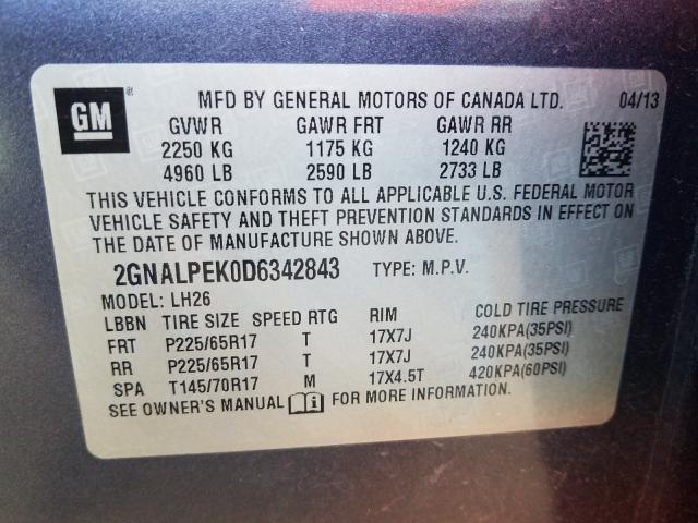 Photo 10 from auction – 2013 CHEVROLET EQUINOX LT with VIN 2GNALPEK0D6342843