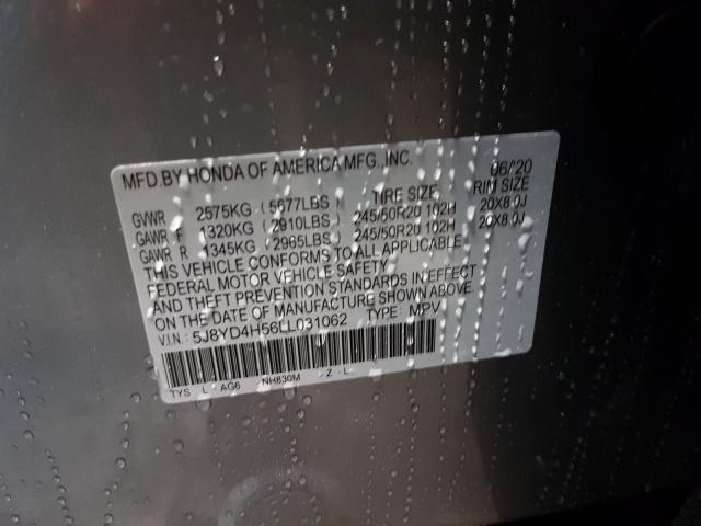 Photo 10 from auction – 2020 ACURA MDX TECHNO with VIN 5J8YD4H56LL031062