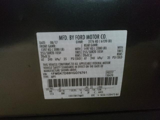 Photo 10 from auction – 2017 FORD EXPLORER X with VIN 1FM5K7D88HGD76761