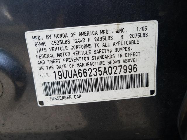 Photo 10 from auction – 2005 ACURA TL with VIN 19UUA66235A027996