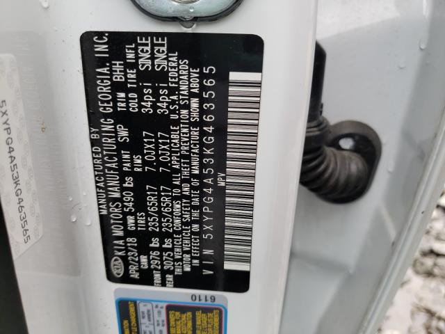 Photo 10 from auction – 2019 KIA SORENTO LX with VIN 5XYPG4A53KG463565
