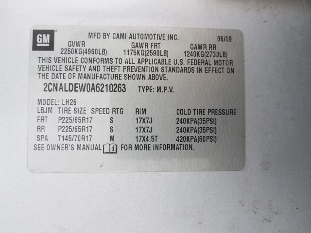 Photo 10 from auction – 2010 CHEVROLET EQUINOX LT with VIN 2CNALDEW0A6210263
