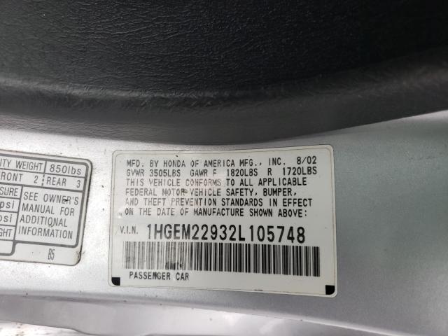 Photo 10 from auction – 2002 HONDA CIVIC EX with VIN 1HGEM22932L105748