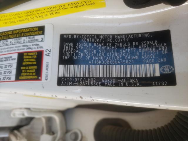 Photo 10 from auction – 2011 TOYOTA AVALON BAS with VIN 4T1BK3DBXBU415821