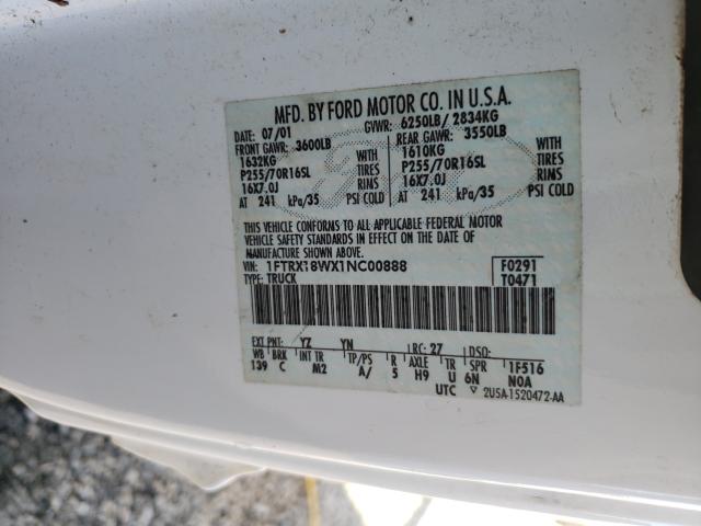 Photo 10 from auction – 2001 FORD F150 with VIN 1FTRX18WX1NC00888