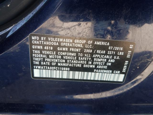 Photo 10 from auction – 2015 VOLKSWAGEN PASSAT S with VIN 1VWAT7A32FC110890