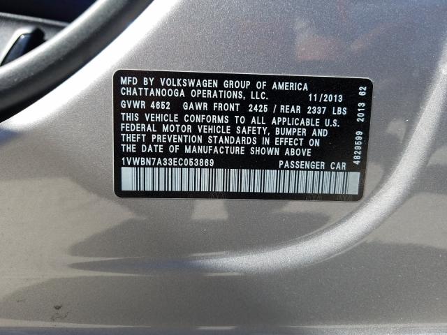 Photo 10 from auction – 2014 VOLKSWAGEN PASSAT SE with VIN 1VWBN7A33EC053869